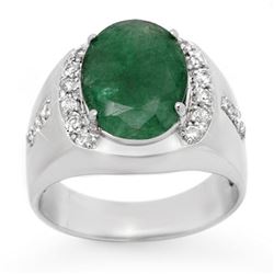 6.33 ctw Emerald & Diamond Men's Ring 10k White Gold - REF-138R2K