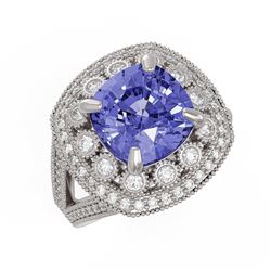 6.72 ctw Certified Tanzanite & Diamond Victorian Ring 14K White Gold - REF-228X8A