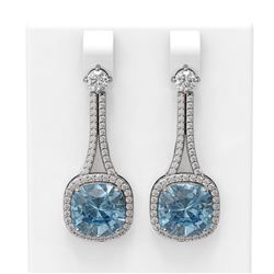 9.88 ctw Aquamarine & Diamond Earrings 18K White Gold - REF-345X5A