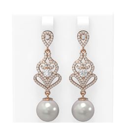 1.91 ctw Diamond & Pearl Earrings 18K Rose Gold - REF-230N2F