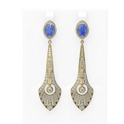 9.25 ctw Tanzanite & Diamond Earrings 18K Yellow Gold - REF-589K3Y
