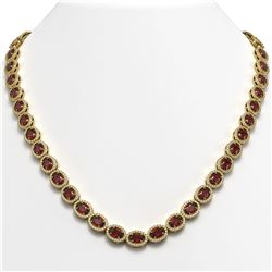 32.82 ctw Garnet & Diamond Micro Pave Halo Necklace 10k Yellow Gold - REF-600F2M