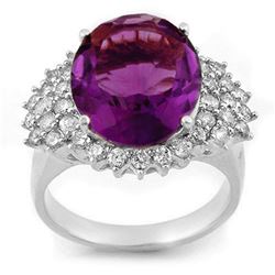 8.18 ctw Amethyst & Diamond Ring 18k White Gold - REF-129A3N