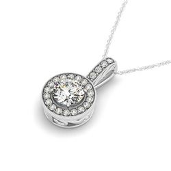 0.8 ctw Certified VS/SI Diamond Solitaire Halo Necklace 14k White Gold - REF-103Y3X