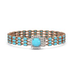22.19 ctw Turquoise & Diamond Bracelet 14K Rose Gold - REF-281W8H