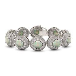 40.37 ctw Certified Opal & Diamond Victorian Bracelet 14K White Gold - REF-1402R4K
