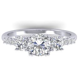 1.5 ctw Certified VS/SI Diamond Art Deco 3 Stone Ring 14k White Gold - REF-215K3Y
