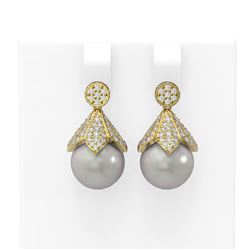 1.56 ctw Diamond & Pearl Earrings 18K Yellow Gold - REF-165K3Y