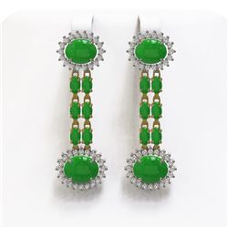 10.72 ctw Jade & Diamond Earrings 14K Yellow Gold - REF-174G2W