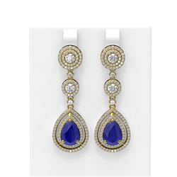 10.92 ctw Sapphire & Diamond Earrings 18K Yellow Gold - REF-445M5G