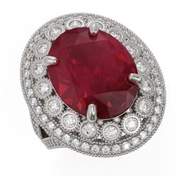 13.85 ctw Certified Ruby & Diamond Victorian Ring 14K White Gold - REF-286A2N