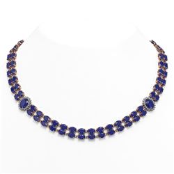 66.67 ctw Sapphire & Diamond Necklace 14K Rose Gold - REF-718Y2X