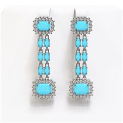 9.54 ctw Turquoise & Diamond Earrings 14K White Gold - REF-188N9F