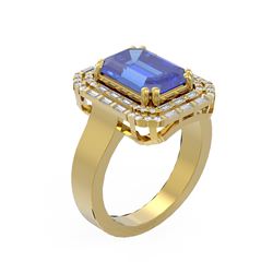 5.35 ctw Tanzanite & Diamond Ring 18K Yellow Gold - REF-338A2N