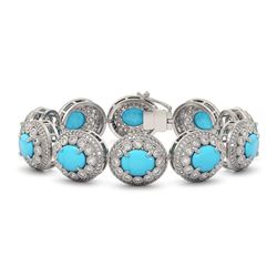 38.17 ctw Turquoise & Diamond Victorian Bracelet 14K White Gold - REF-1179M3G