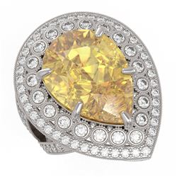 17.38 ctw Canary Citrine & Diamond Victorian Ring 14K White Gold - REF-250R5K