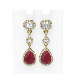 8.82 ctw Ruby & Diamond Earrings 18K Yellow Gold - REF-281Y3X