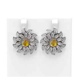 5.37 ctw Canary Citrine & Diamond Earrings 18K White Gold - REF-336R2K