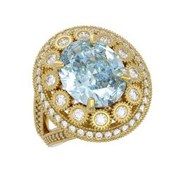 6.96 ctw Certified Aquamarine & Diamond Victorian Ring 14K Yellow Gold - REF-237A5N