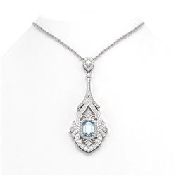 9.05 ctw Aquamarine & Diamond Necklace 18K White Gold - REF-527Y3X