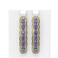 9.25 ctw Tanzanite & Diamond Earrings 18K Yellow Gold - REF-248F4M