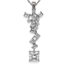 2.2 ctw Princess Cut Diamond Designer Necklace 18K White Gold - REF-429K5Y