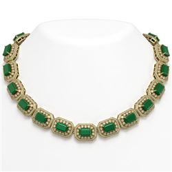 137.65 ctw Emerald & Diamond Victorian Necklace 14K Yellow Gold - REF-3181M8G