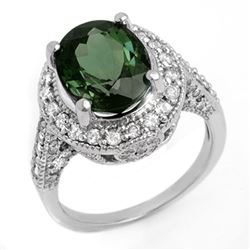 6.0 ctw Green Tourmaline & Diamond Ring 14k White Gold - REF-178X2A