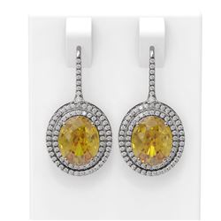 8.23 ctw Canary Citrine & Diamond Earrings 18K White Gold - REF-245K5Y