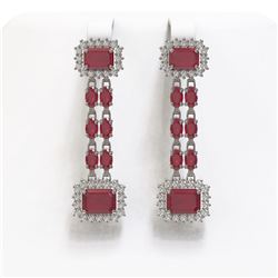 11.98 ctw Ruby & Diamond Earrings 14K White Gold - REF-214G8W