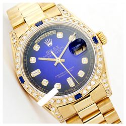 Rolex Men's 18K Yellow President, QuickSet, Diam Dial & Diam/Sapphire Bezel - REF-1457A4N