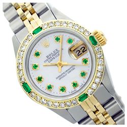 Rolex Men's Two Tone 14K Gold/SS, QuickSet, Diam/Emerald Dial & Diam/Emerald Bezel - REF-557F7M