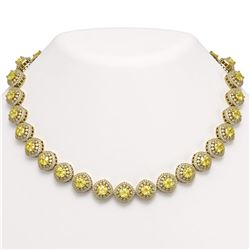 62.37 ctw Canary Citrine & Diamond Victorian Necklace 14K Yellow Gold - REF-1782H9R