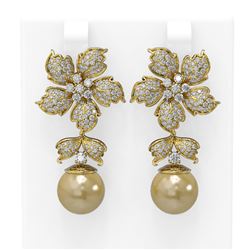3 ctw Diamond & Pearl Earrings 18K Yellow Gold - REF-296M9G