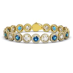 15.35 ctw Blue & Diamond Micro Pave Bracelet 18K Yellow Gold - REF-2591H6R