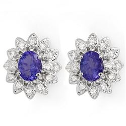 3.70 ctw Tanzanite & Diamond Earrings 14k White Gold - REF-108W8H