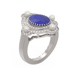 4.78 ctw Sapphire & Diamond Ring 18K White Gold - REF-161K8Y