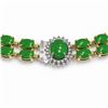 Image 3 : 65.77 ctw Jade & Diamond Necklace 14K Yellow Gold - REF-581H8R