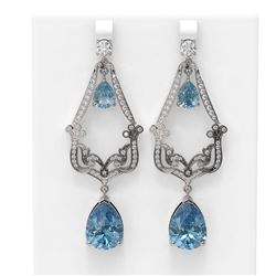 28.2 ctw Blue Topaz & Diamond Earrings 18K White Gold - REF-541K5Y