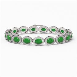 21.78 ctw Jade & Diamond Micro Pave Halo Bracelet 10k White Gold - REF-250A9N