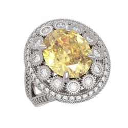7.87 ctw Canary Citrine & Diamond Victorian Ring 14K White Gold - REF-170F9M