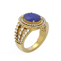 5.39 ctw Sapphire & Diamond Ring 18K Yellow Gold - REF-263N6F