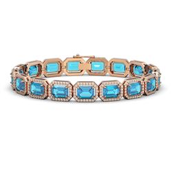 23.66 ctw Swiss Topaz & Diamond Micro Pave Halo Bracelet 10k Rose Gold - REF-345W5H