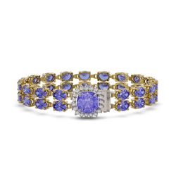 16.96 ctw Tanzanite & Diamond Bracelet 14K Yellow Gold - REF-245Y5X