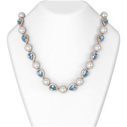 39.65 ctw Blue Topaz & Diamond Necklace 18K Rose Gold - REF-756W2H