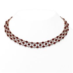 31.85 ctw Garnet & Diamond Necklace 10K Rose Gold - REF-427Y3X