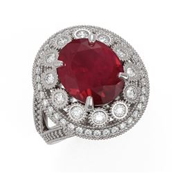 8.76 ctw Certified Ruby & Diamond Victorian Ring 14K White Gold - REF-207A3N