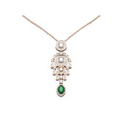 7.24 ctw Emerald & Diamond Necklace 18K Rose Gold - REF-700X2A