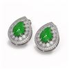 Image 2 : 7.74 ctw Jade & Diamond Victorian Earrings 14K White Gold - REF-218H2R