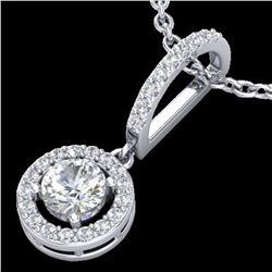 0.90 ctw Micro Pave Halo VS/SI Diamond CertifiedNecklace 18k White Gold - REF-115K8Y